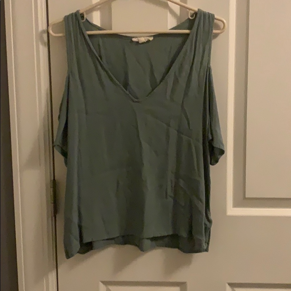 Green cut-out shoulder blouse